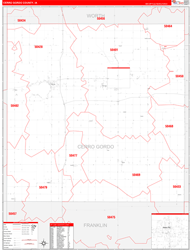 Cerro Gordo County, IA Wall Map Zip Code Red Line Style 2024